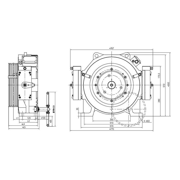 630~1150KG GTW9S Elevator Motor Gearless Traction Machine