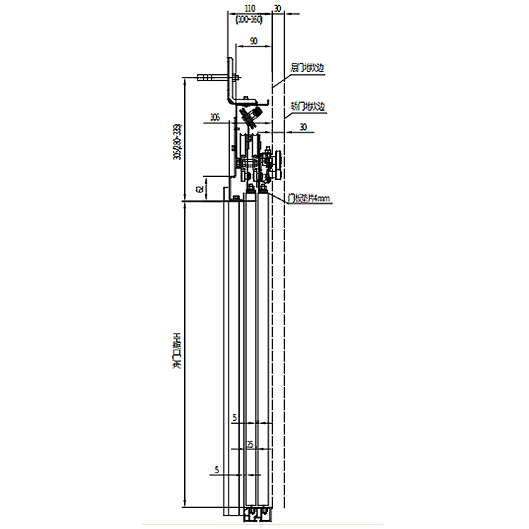 AF-OCM-506 Elevator 2-Leafs Side Opening Landing Door Device For Home Lifts Common Spring Type