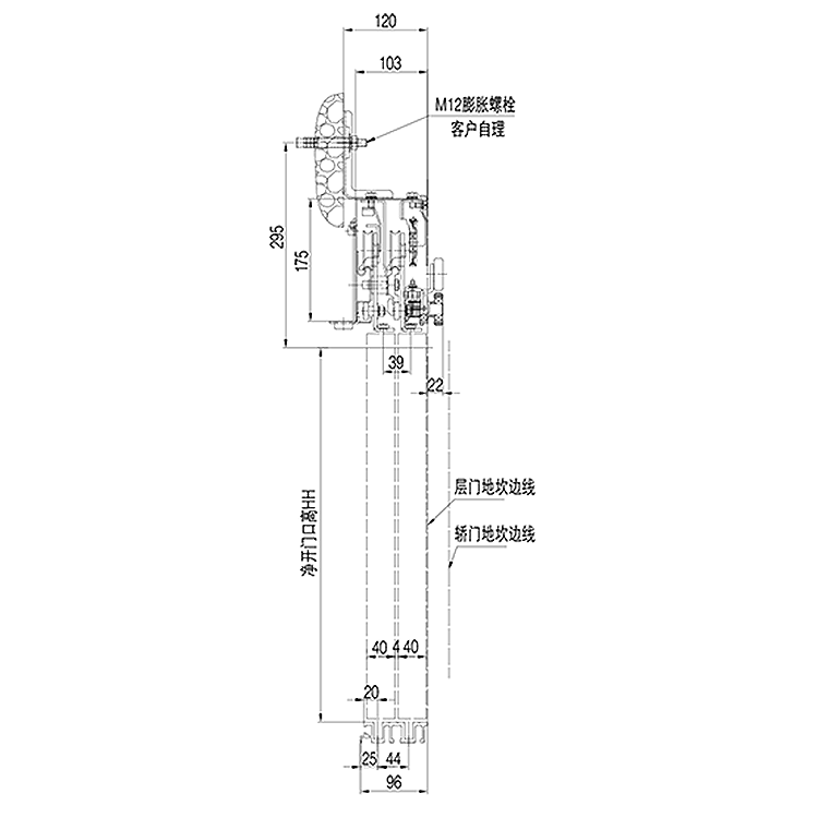 AF-OCM-02AX Elevator 2-Leafs Side Opening Landing Door Device Weight Inner-placed