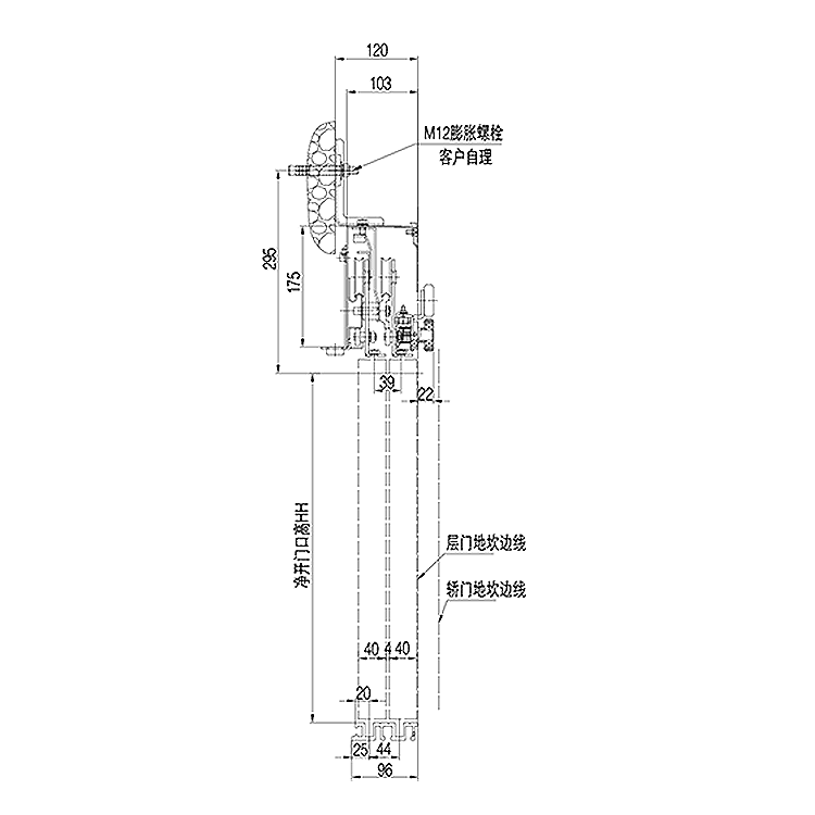 AF-OCM-02C Elevator 2-Leafs Side Opening Landing Door Device Weight Side-placed