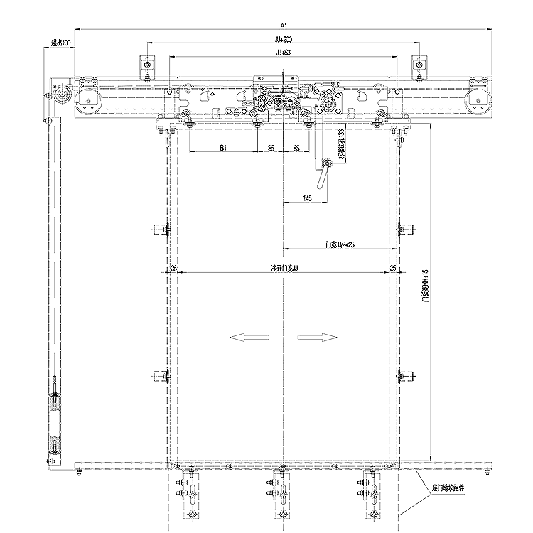 AF-OCM01-BM Elevator 2-Leafs Center Opening Landing Door Device Common Weight Side-Placed Type