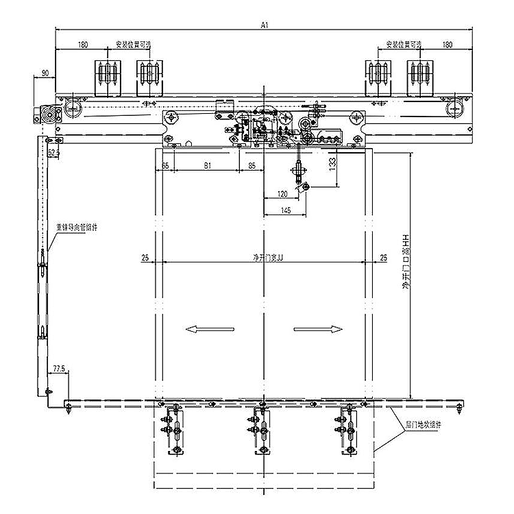 AF-OCM01-BW Elevator 2-Leafs Center Opening Landing Door Device Side Weight Type