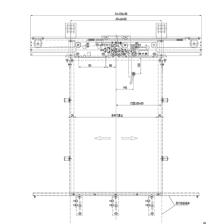 AF-OCM01-C Elevator 2-Leafs Center Opening Landing Door Device Common Spring Type