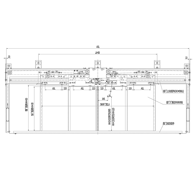 AF-OCM-05B Elevator 4-Leafs Center Opening Landing Door Device Fireproof Type