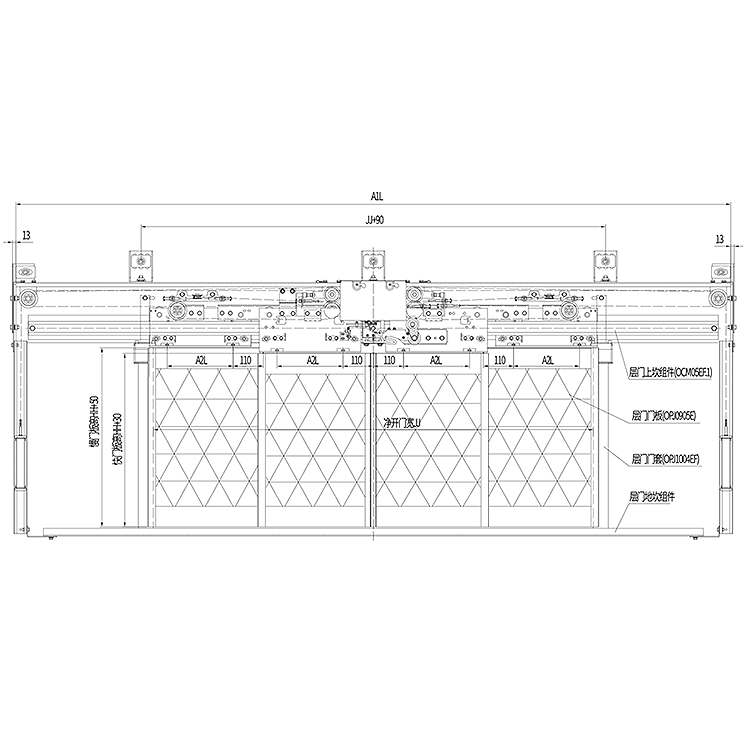 AF-OCM05-EF Elevator 4-Leafs Center Opening Landing Door Device Fireproof Adiabatic Type